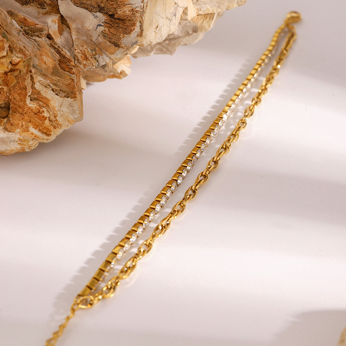 Gold Stainless Steel Diamond Claw Chain Bracelet