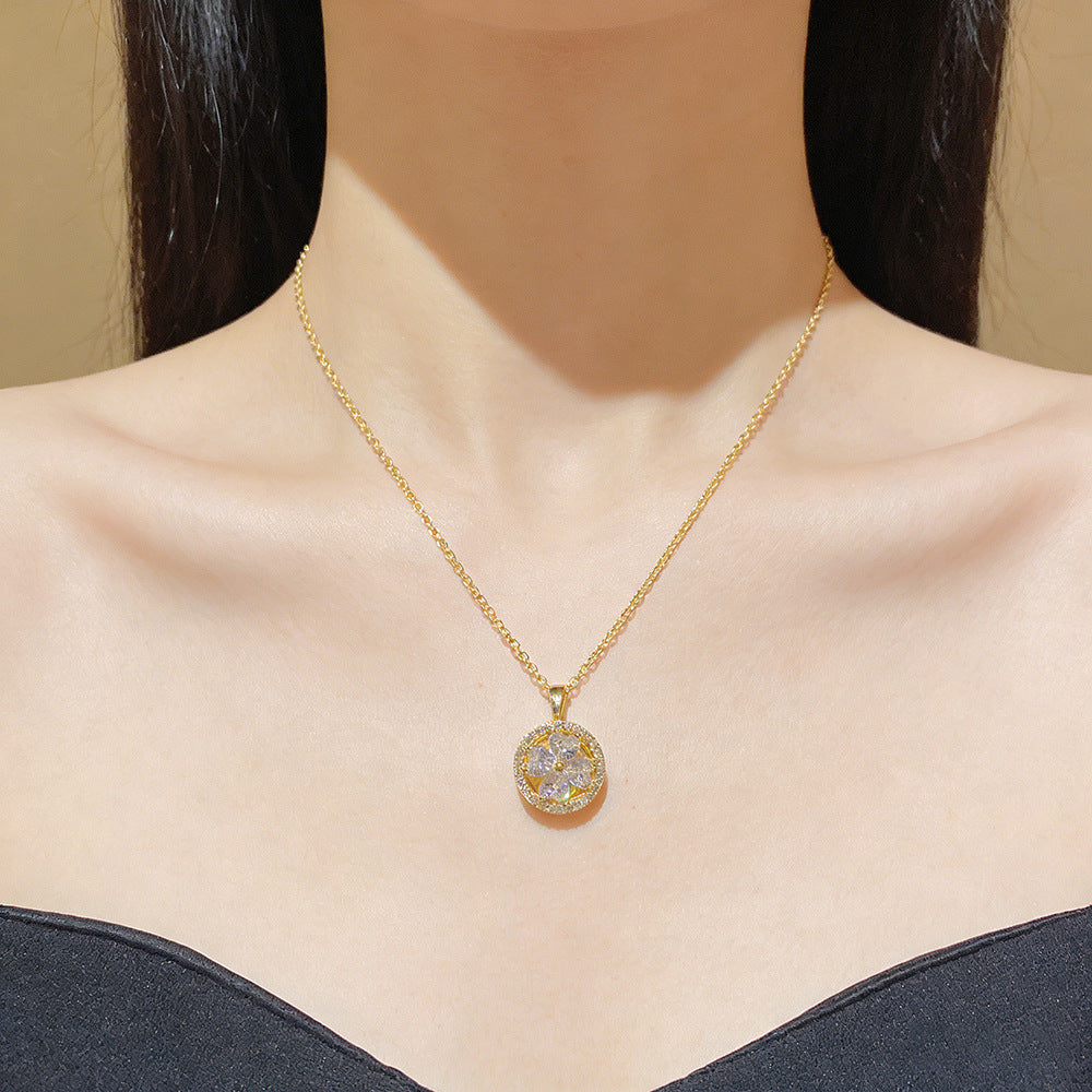 Gold #1 Rotatable Four-leaf Flower Pendant Necklace