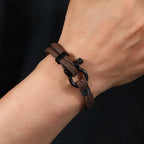 Black Leather Braided Horseshoe Buckle Men's Bracelet
