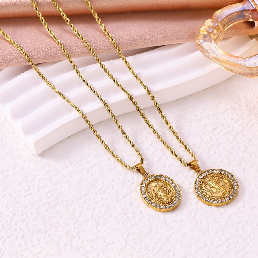 B1 Necklace B Stainless Steel Diamond-encrusted Portrait Necklace