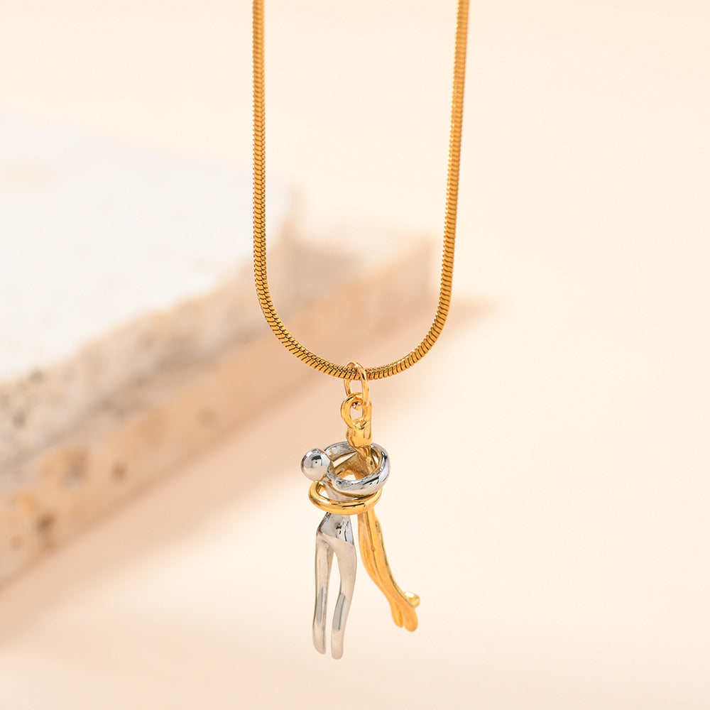 Dz563 - Gold (small) Titanium Steel Two-tone Hugging Necklace