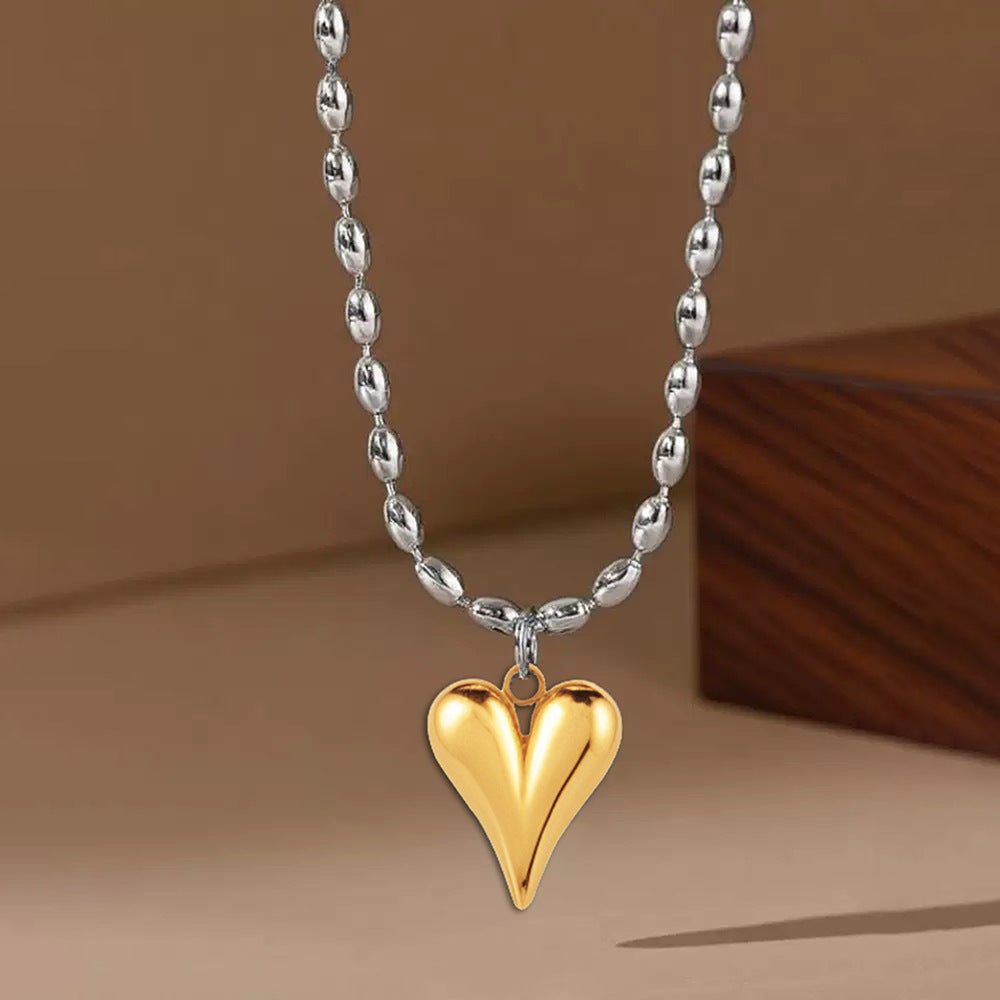 Two-tone Stainless Steel Heart-shaped Gold Necklace