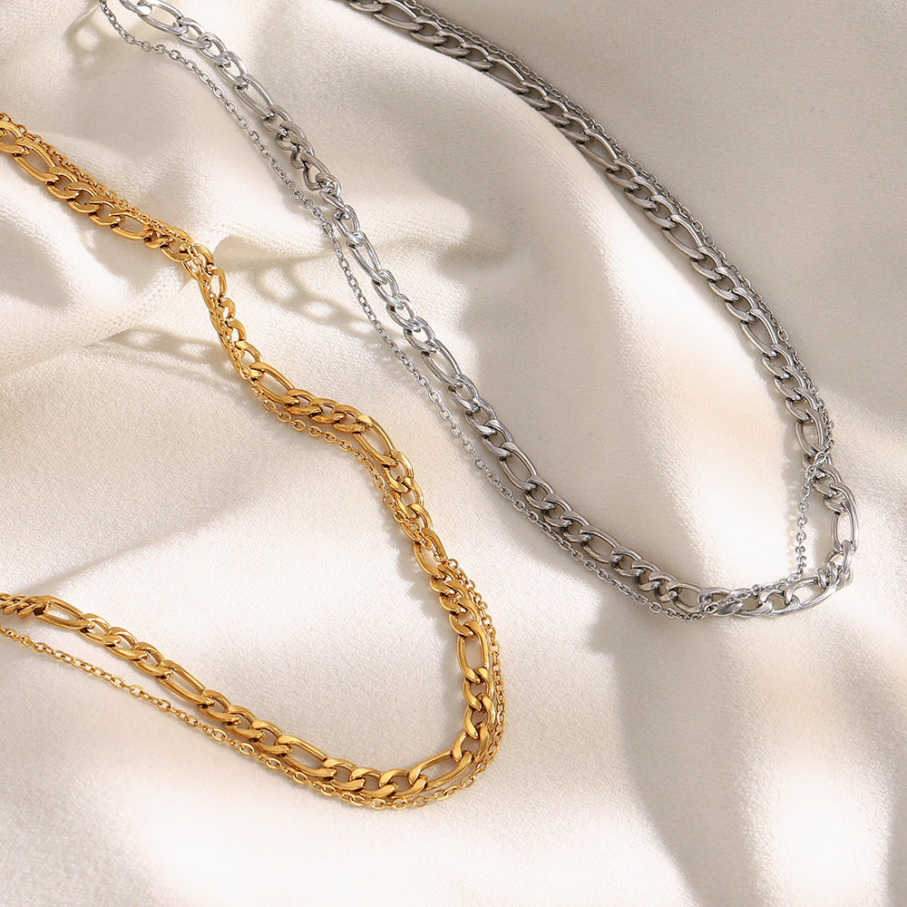 Double Layer Necklace - Steel Stainless Steel Double Chain Necklace