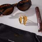 Gold Stainless Steel Diamond-encrusted Wing Ring