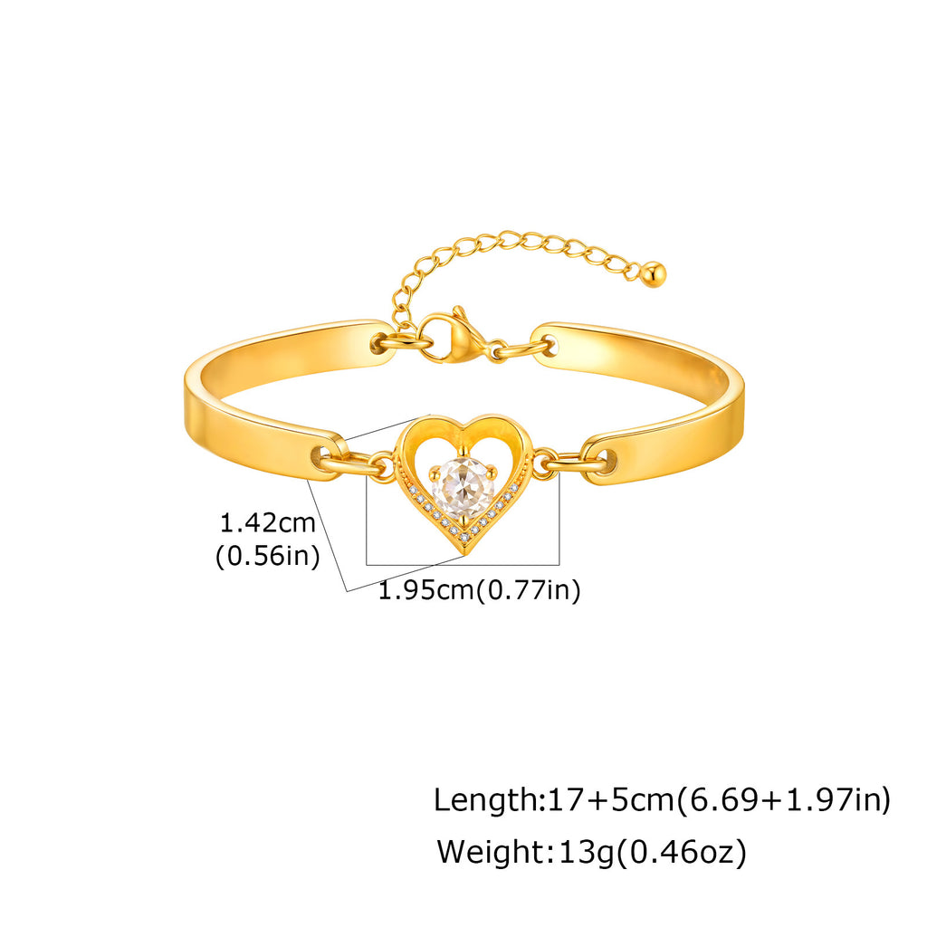 Silver Stainless Steel Diamond-encrusted Heart Bracelet