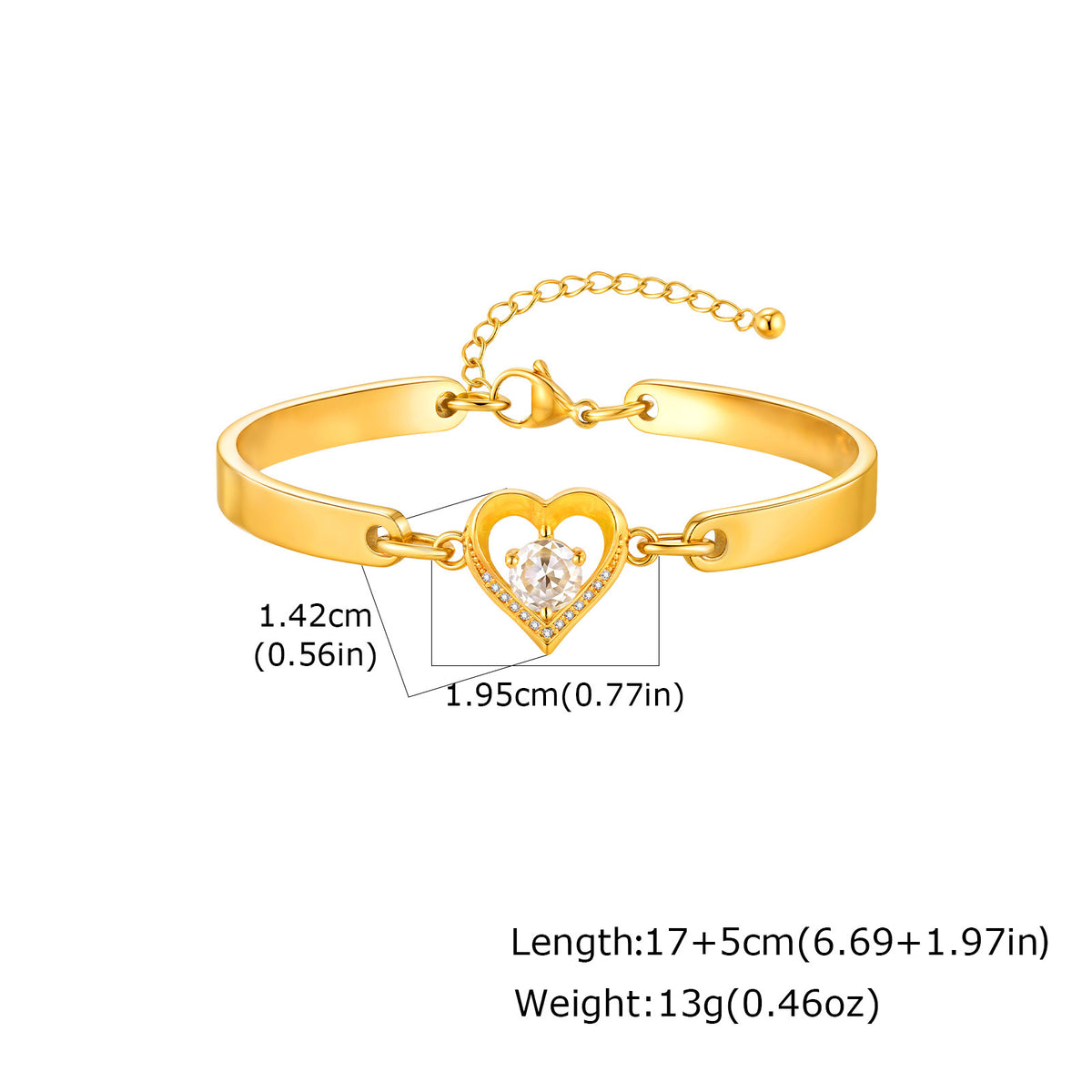 Silver Stainless Steel Diamond-encrusted Heart Bracelet