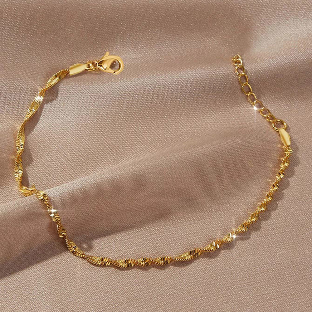 Silver Stainless Steel Gold-plated Water Wave Chain Bracelet