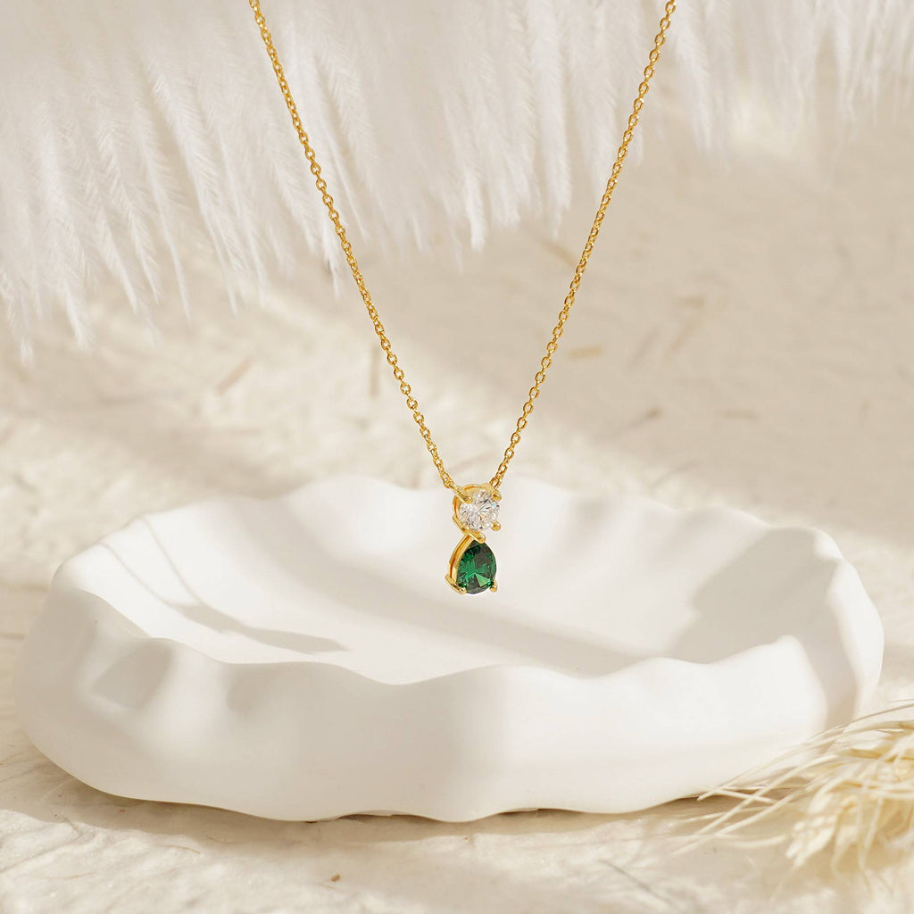 April + Transparency Titanium Steel Diamond-encrusted Teardrop Necklace