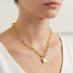 Small Lock Paper Clip Necklace Gold Stainless Steel Lock Necklace