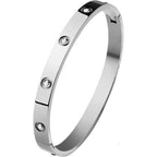 Fashion Silver Titanium Steel Round Open Bracelet With Diamonds