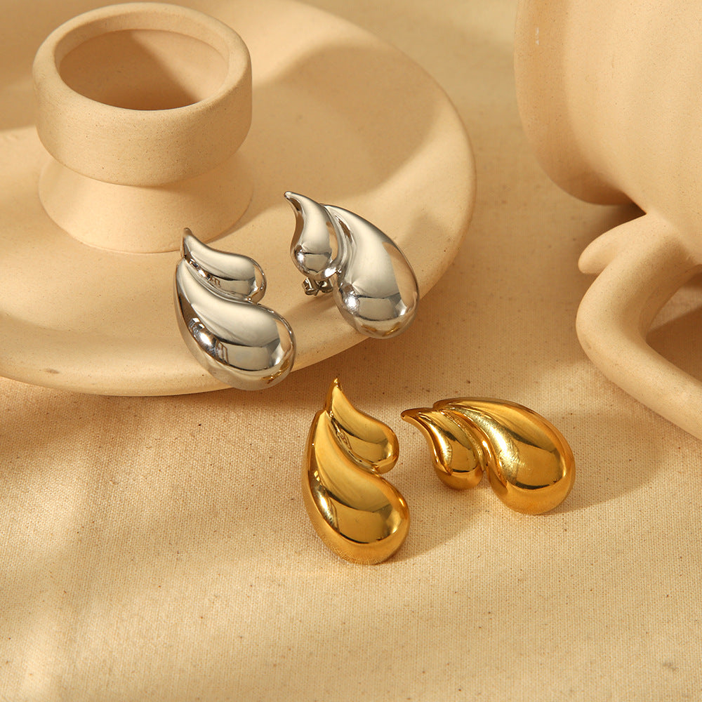 Fashion Silver Stainless Steel Double Layer Water Drop Earrings