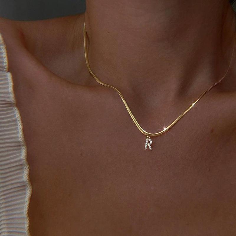 Fashion X3mm Snake Bone Chain 40cm Stainless Steel Diamond 26 Letter Snake Bone Chain Necklace