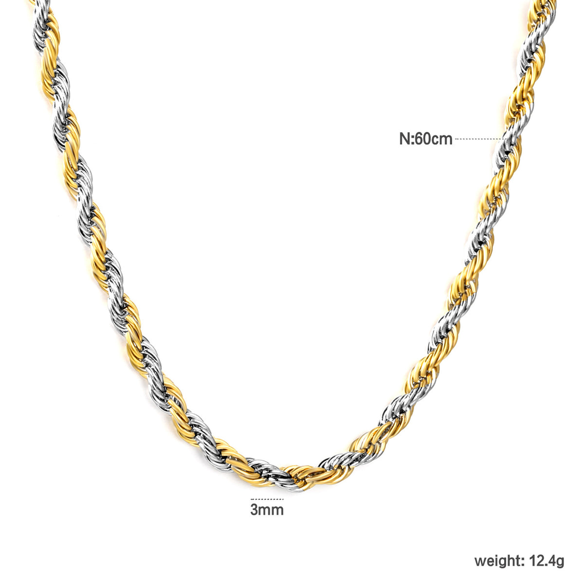 Two-tone Stainless Steel Two-tone Braided Chain Necklace