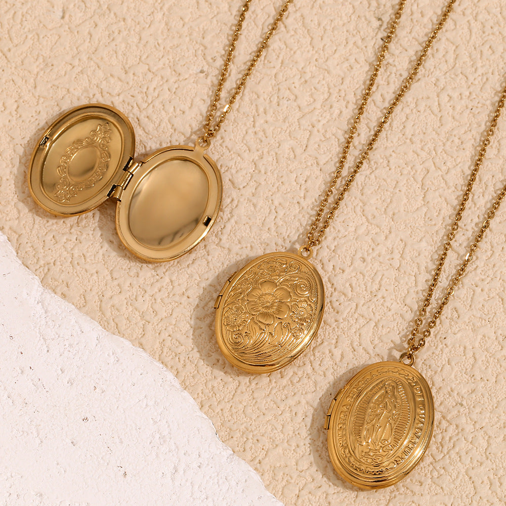 Daisy Locket Pendant Necklace - Gold Stainless Steel Gold Plated Double Sided Daisy Necklace