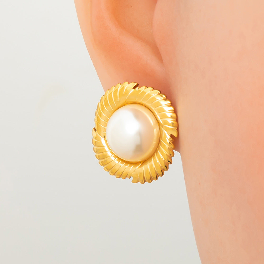 Earrings 3 Stainless Steel Pearl Geometric Earrings