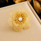 Ring #2 Stainless Steel Diamond-encrusted Flower Ring