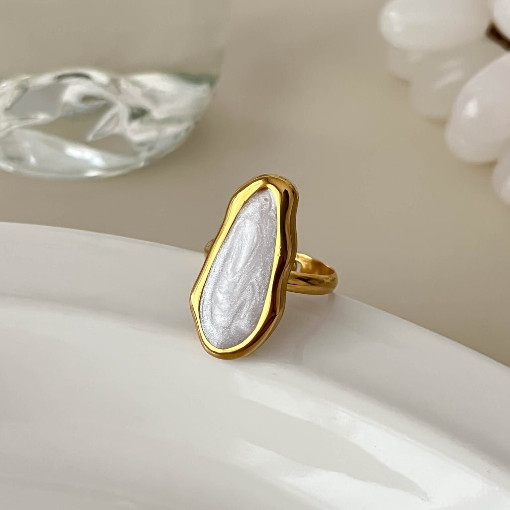 White Rectangular Ring With Oil Droplets 304 Stainless Steel Irregular Ring
