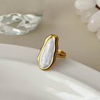 White Rectangular Ring With Oil Droplets 304 Stainless Steel Irregular Ring