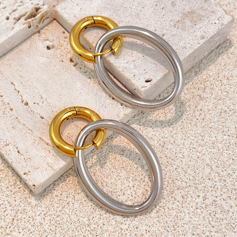 Two-tone 2# Stainless Steel Oval Necklace