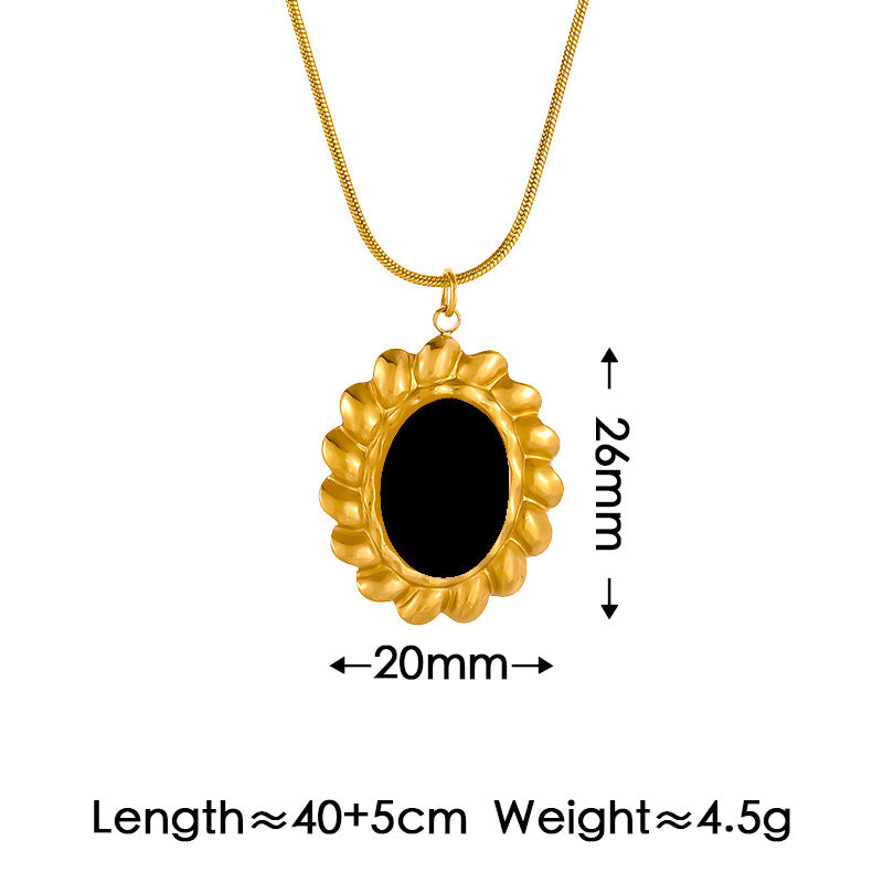 Gold + Black Oval Lace Titanium Steel Oval Necklace