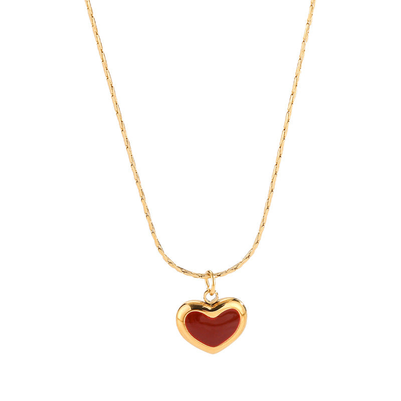 Fashion Heart White Shell Necklace Titanium Steel Heart Necklace