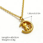 Gold Hollow Moon Cat Pendant Necklace Stainless Steel Cute Animal Jewelry