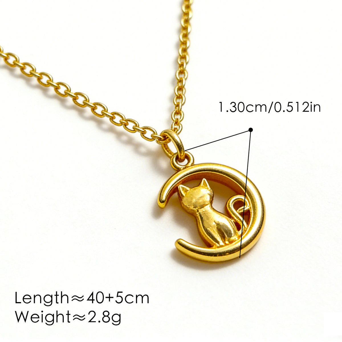 Gold Hollow Moon Cat Pendant Necklace Stainless Steel Cute Animal Jewelry