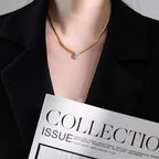 Gold Water Drop Stone Necklace 304 Stainless Steel Teardrop-shaped Necklace With Diamonds
