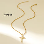 Gold Stainless Steel Diamond-encrusted Cross Necklace