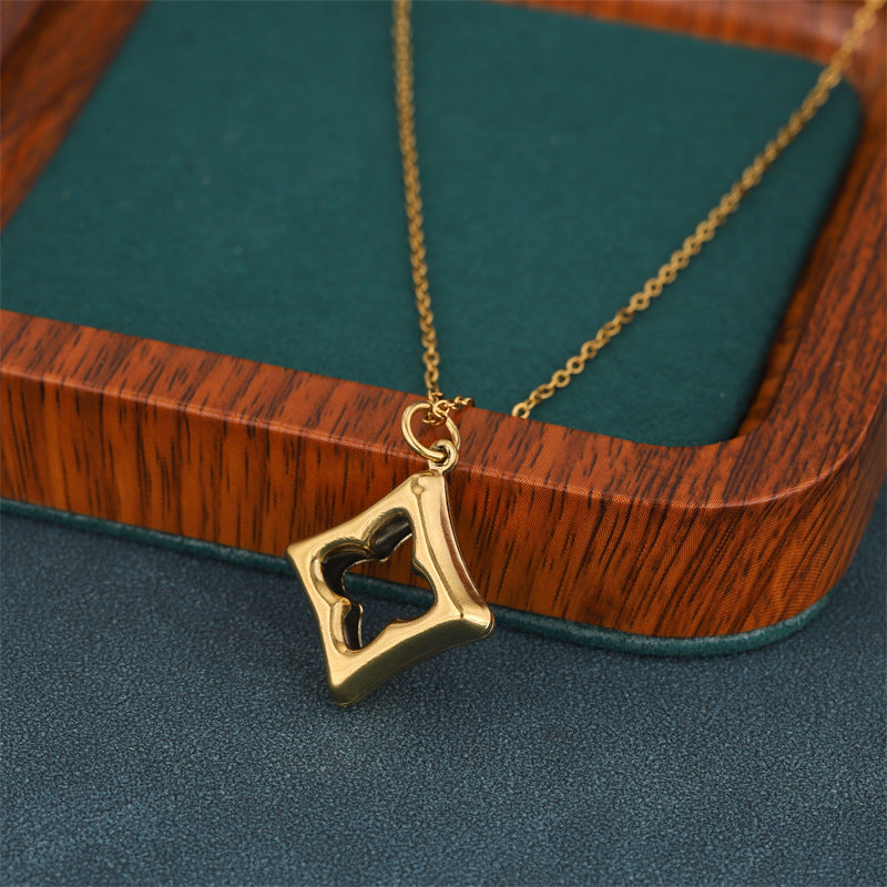 Gold Stainless Steel Openwork Four-leaf Clover Necklace