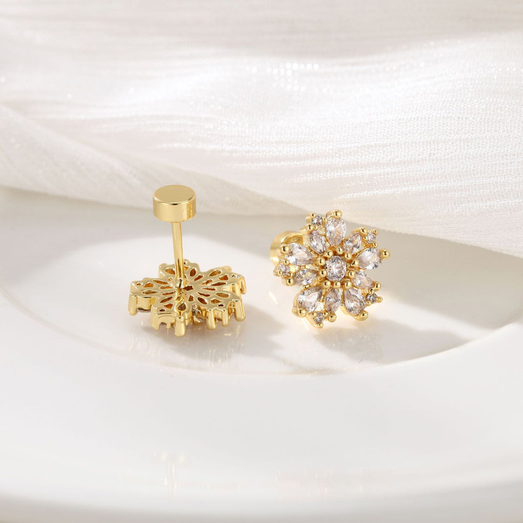 Gold Stainless Steel Snowflake Earrings Inlaid With Zircon