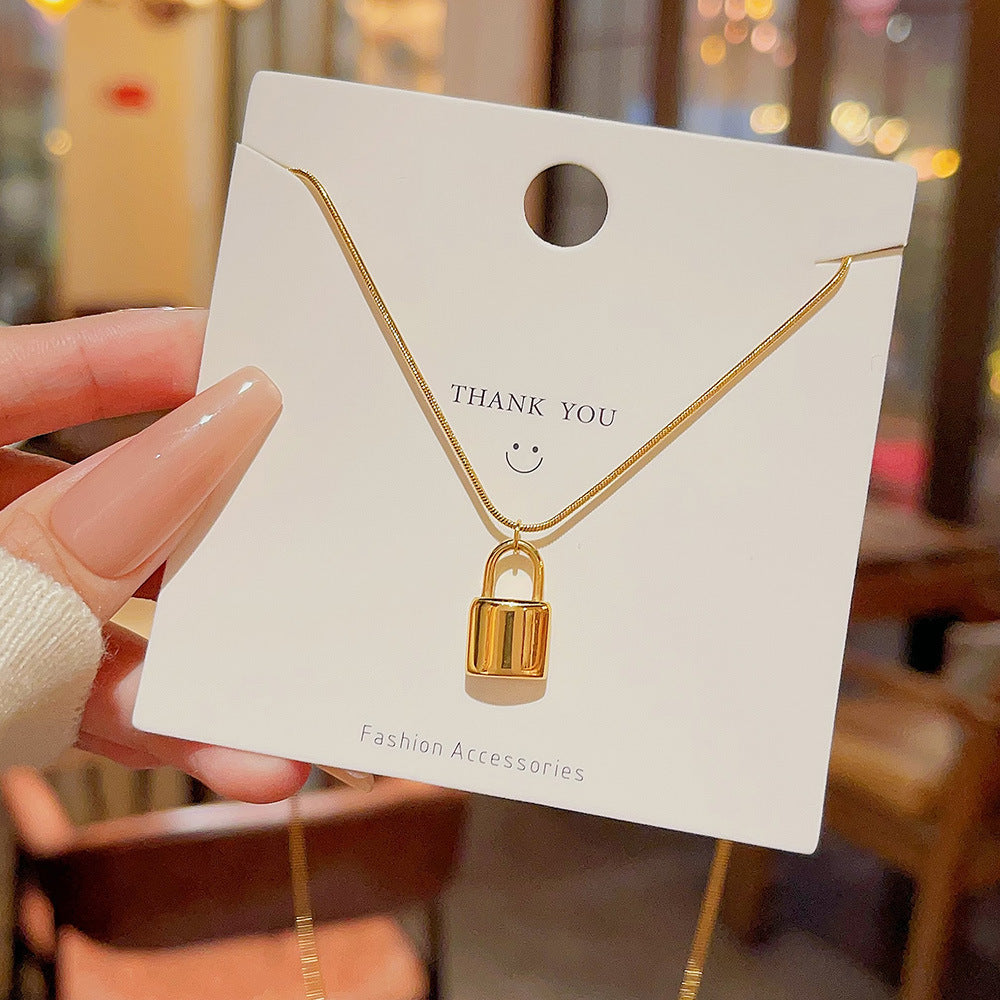 Fashion Gold Titanium Steel Lock Necklace