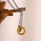 Double Chain Hoop Necklace - Two Colors Stainless Steel Double Chain Ring Necklace