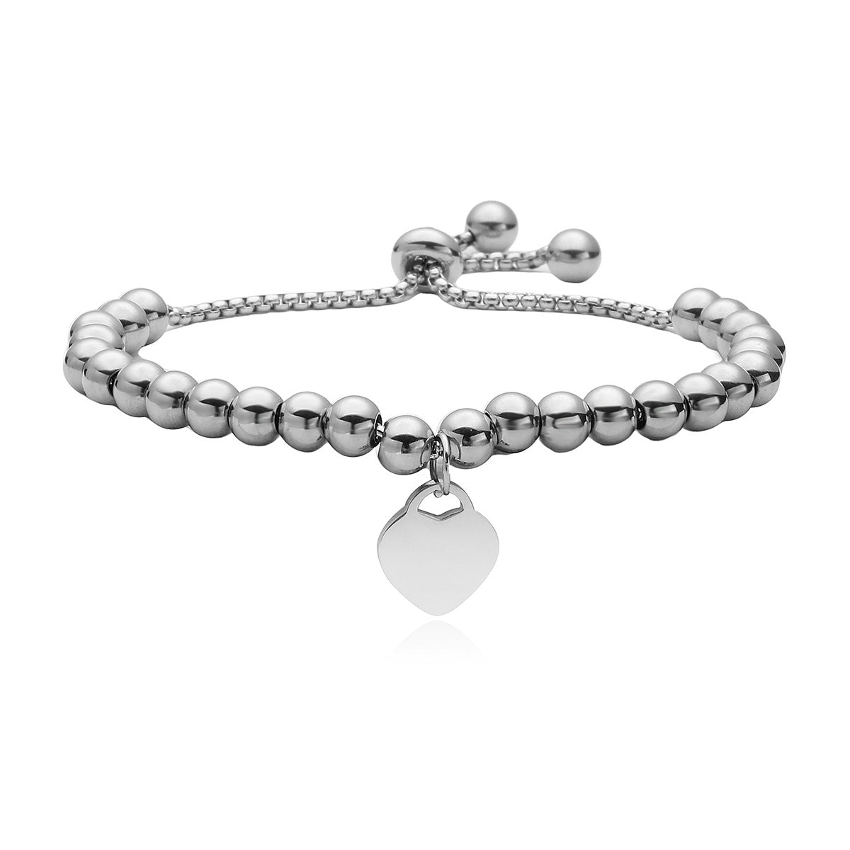 Silver Stainless Steel Heart Beaded Bracelet