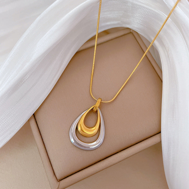 Fashion Gold And Silver Stainless Steel Double Layer Teardrop Necklace