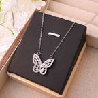 Silver Titanium Steel Diamond Butterfly Necklace