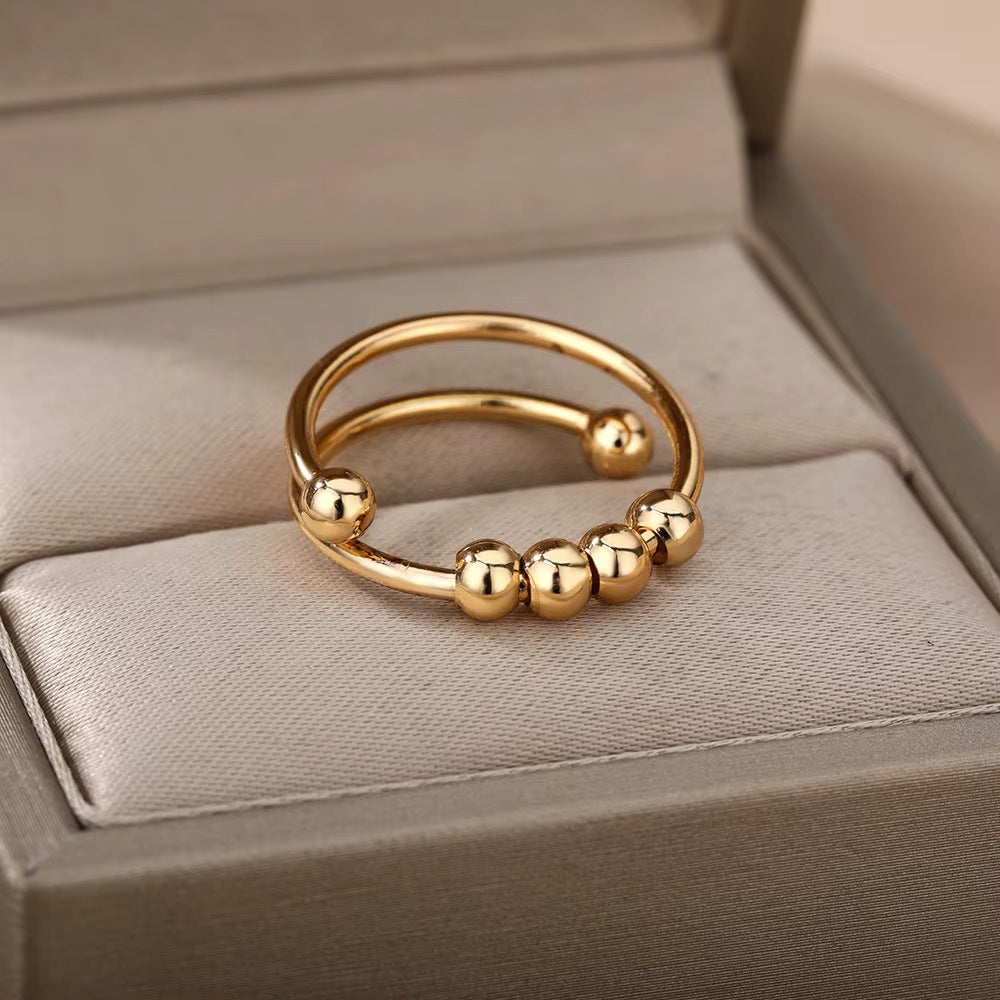 Ring 4# Stainless Steel Beaded Ring
