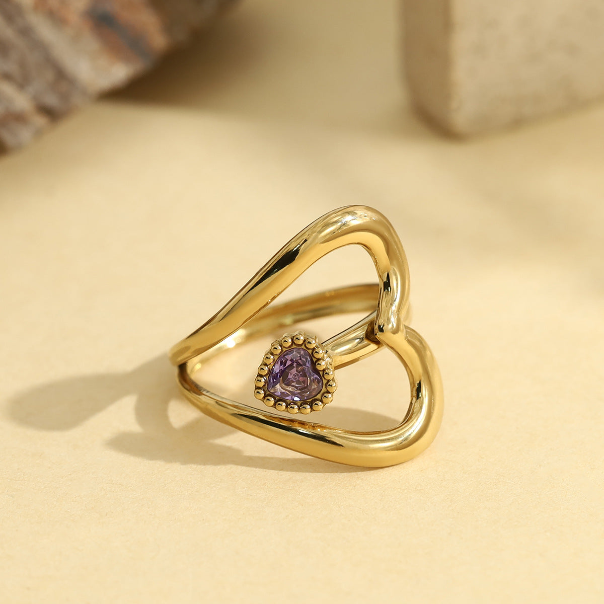 Gold 1 304 Stainless Steel Diamond Heart Ring