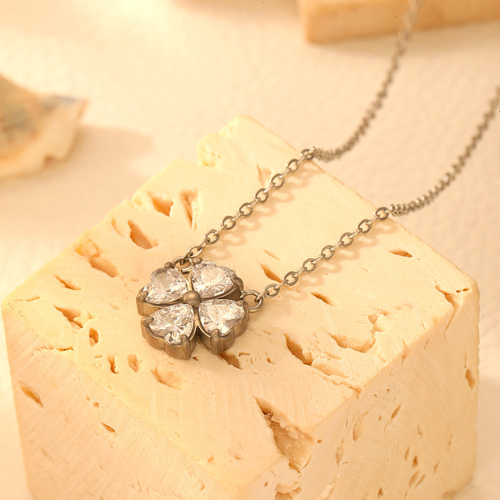 Gold Necklace Titanium Steel Diamond Petal Necklace