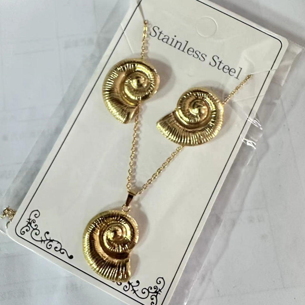 Set 17# Stainless Steel Flower Necklace And Earring Set