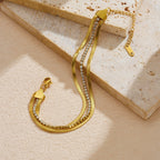 Gold Diamond-encrusted Gold-plated Multi-layered Stainless Steel Chain Bracelet