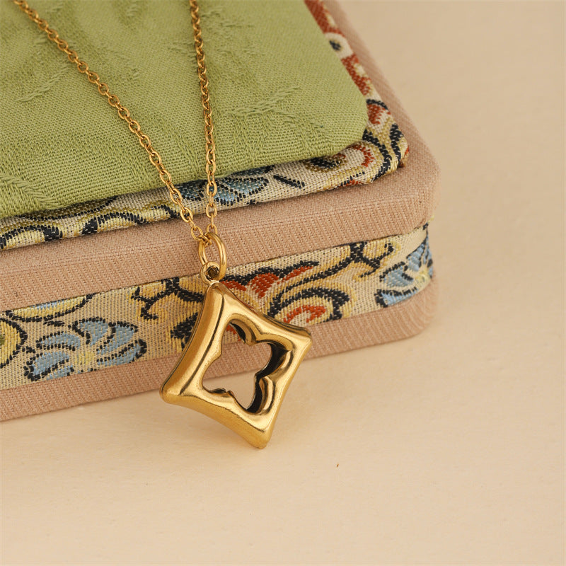Gold Stainless Steel Openwork Four-leaf Clover Necklace