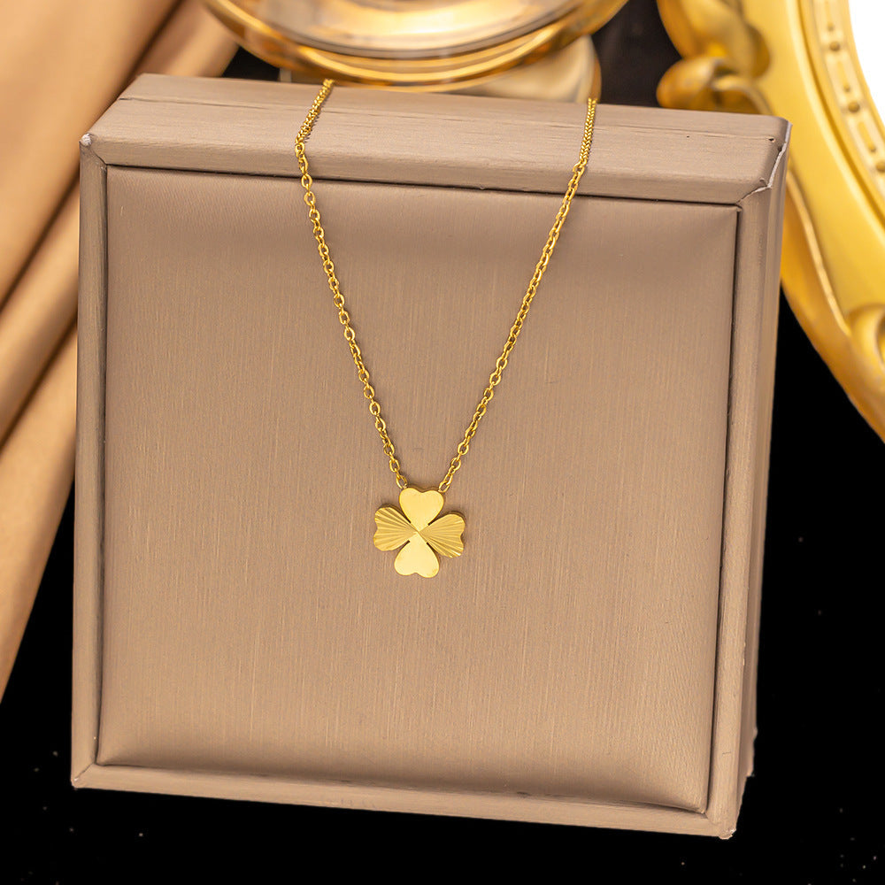 Black And White Double-sided Heart Necklace With Gold 2025 High-end Steel Necklace Earring Set