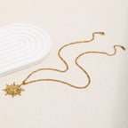 Gold Stainless Steel Diamond Sun Necklace