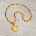 Gold Titanium Steel Ot Buckle Heart Necklace Inlaid With Zirconium