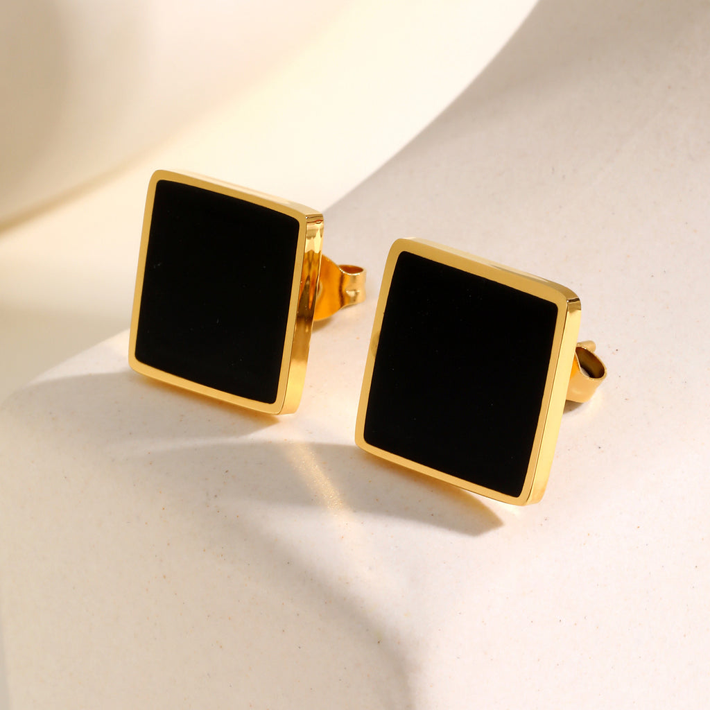A Pair Stainless Steel Square Earrings