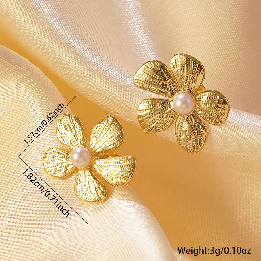Gold 2 Stainless Steel Flower Earrings