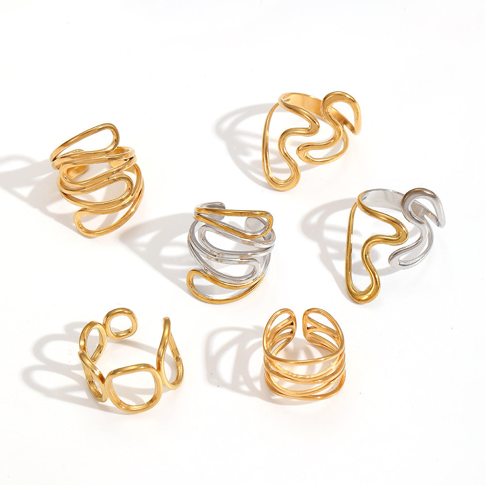 Ring 6# Stainless Steel Irregular Line Ring