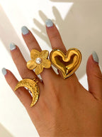 Golden Four-petal Flower Stainless Steel Flower Ring