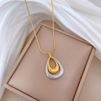 Fashion Gold And Silver Stainless Steel Double Layer Teardrop Necklace